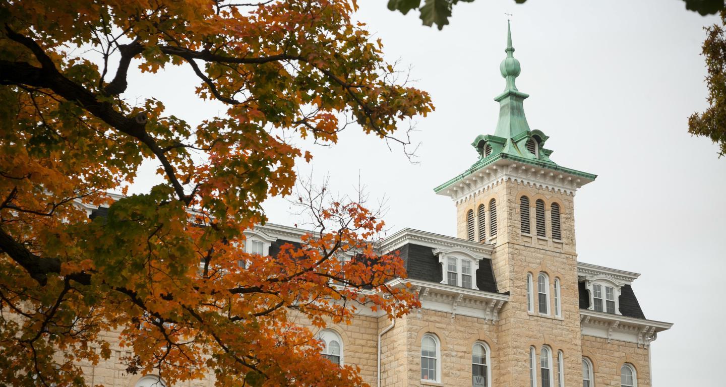 Old Main tower on North Central College campus