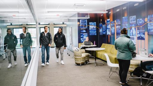 Students walking through the School of Business and Entrepreneurship