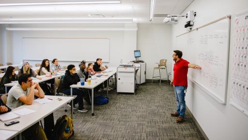 students and professor in class