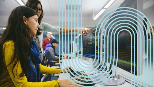 student working on computer