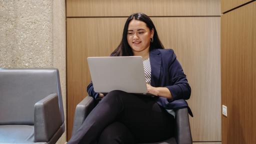 Student using laptop for an online program